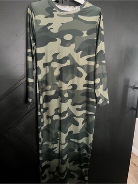 Camo Long Sleeve Maxi Dress - Green Camo